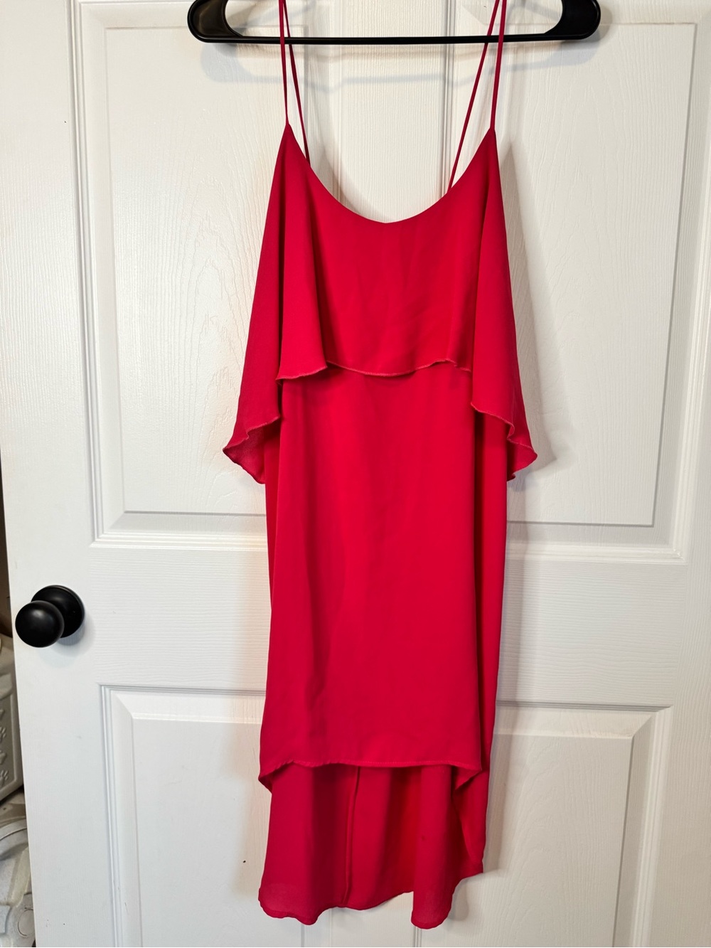 GLAM Hot Pink High-Low Ruffle Spaghetti Strap High Low Dress